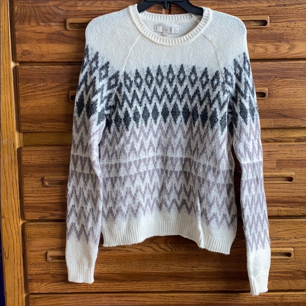 Color patterned LOFT sweater with cream base
